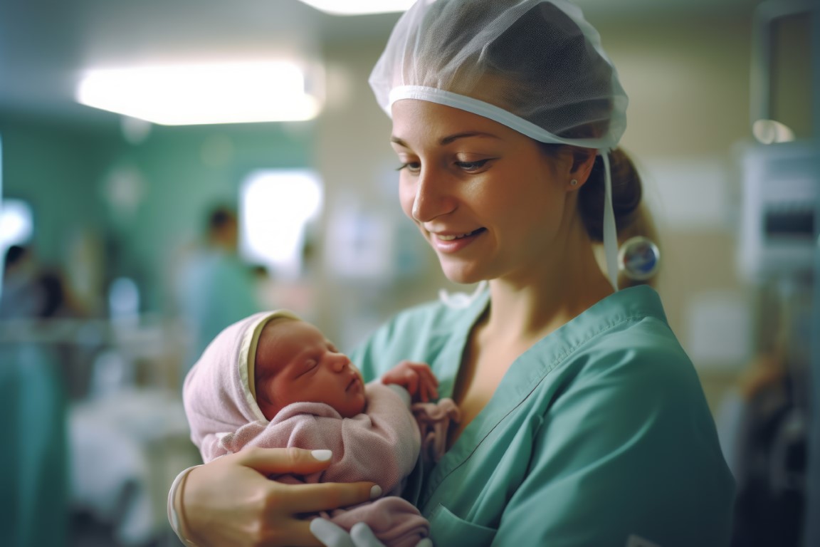 La sage-femme à la naissance de l'enfant