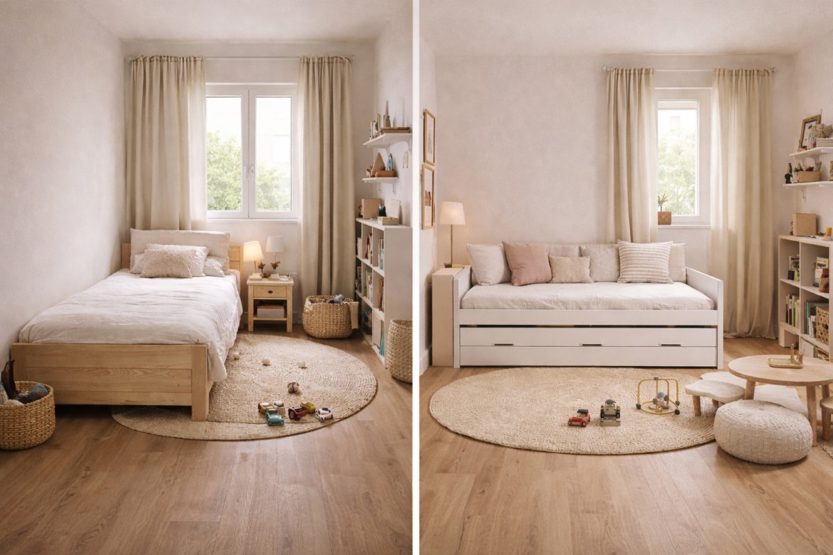 Cette chambre d’enfant paraît deux fois plus grande grâce au lit gigogne 2